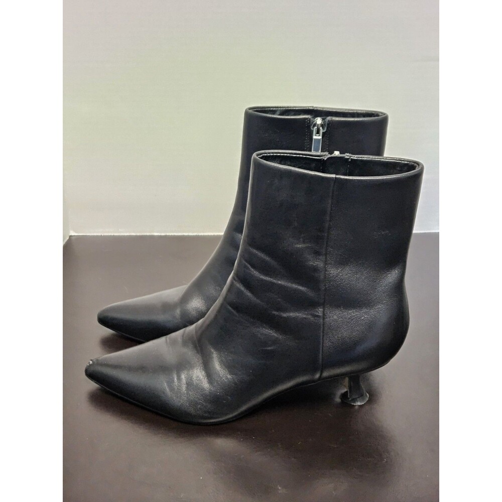 Sz8.5M - Marc Fisher Gemi Boots Womens Black Leather Zip Up Heels Classic Ankle